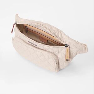 MZ Wallace Quilted Crossbody Belt Bag in Light Beige with Tan Accents